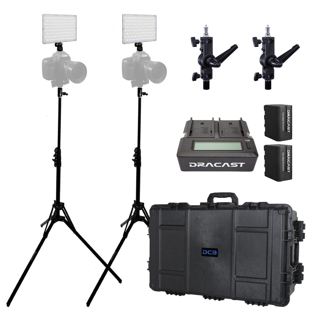 Dracast X Series LED Lighting Kit 36 (x2 DRX240B, Battery Kits, Swivel Mounts, Light Stands, 7975 Travel Case)