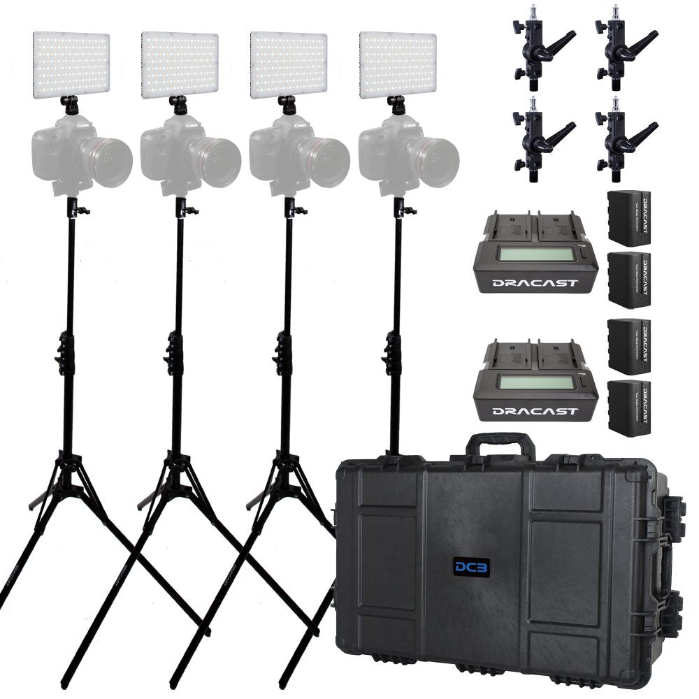 Dracast X Series LED Lighting Kit 38 (x4 DRX240B, Battery Kits, Swivel Mounts, Light Stands, 7975 Travel Case)